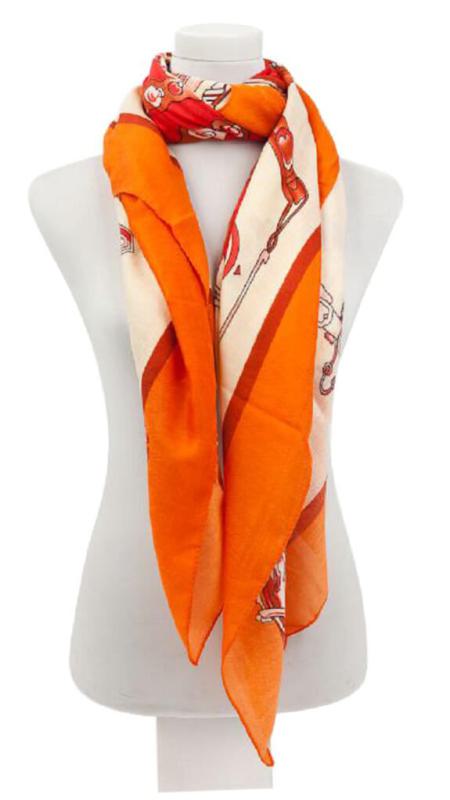 Damen Tuch Groß Viskose 130X130 cm Orange Beige